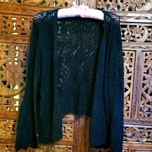 Black crochet cropped bolero shrug sweater cardigan